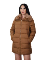 Brown rabbit fur down jacket size 42 padded with zip closure external pockets internal zip pocket 84 cm