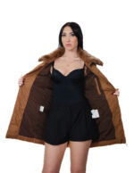 Brown rabbit fur down jacket size 42 padded with zip closure external pockets internal zip pocket 84 cm - Image 6