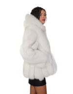 Fox fur jacket V-worked 42 white shaded groellandia hood outer belt leather - Image 3