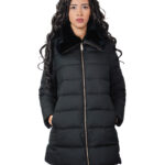 Down jacket with real black rabbit fur 48 padded with zip closure external pockets internal zip pocket 84 cm