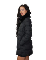 Down jacket with real black rabbit fur 50 padded with zip closure external pockets internal zip pocket 84 cm - Image 2