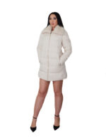 Beige rabbit fur down jacket size 50 padded with zip closure external pockets internal zip pocket 84 cm - Image 4