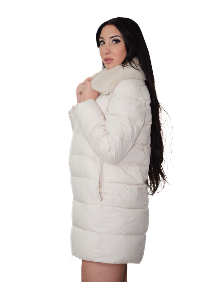 Beige rabbit fur down jacket size 44 padded with zip closure
