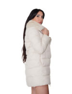 Beige rabbit fur down jacket size 50 padded with zip closure external pockets internal zip pocket 84 cm - Image 2