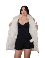 Beige rabbit fur down jacket size 50 padded with zip closure external pockets internal zip pocket 84 cm - Image 6