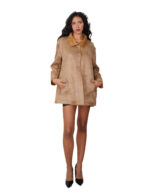 Reversible brown eco sheepskin coat 48 button closure clip on fur side and leather side zip pockets and mug - Image 4