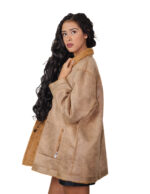 Reversible brown eco sheepskin coat 48 button closure clip on fur side and leather side zip pockets and mug - Image 3
