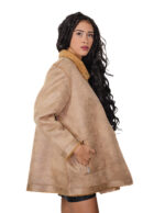 Reversible brown eco sheepskin coat 48 button closure clip on fur side and leather side zip pockets and mug - Image 2