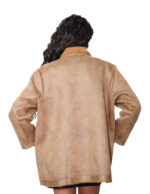 Reversible brown eco sheepskin coat 48 button closure clip on fur side and leather side zip pockets and mug - Image 5