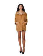 Reversible brown eco sheepskin coat 48 button closure clip on fur side and leather side zip pockets and mug - Image 10