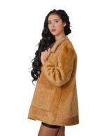 Reversible brown eco sheepskin coat 48 button closure clip on fur side and leather side zip pockets and mug - Image 9