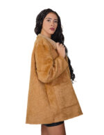 Reversible brown eco sheepskin coat 48 button closure clip on fur side and leather side zip pockets and mug - Image 8