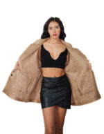 Reversible brown eco sheepskin coat 48 button closure clip on fur side and leather side zip pockets and mug - Image 12