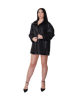Reversible black eco sheepskin coat 52 button closure clip on fur side and leather side zip pockets and mug - Image 4