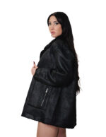 Reversible black eco sheepskin coat 52 button closure clip on fur side and leather side zip pockets and mug - Image 3
