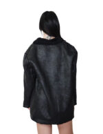 Reversible black eco sheepskin coat 52 button closure clip on fur side and leather side zip pockets and mug - Image 5