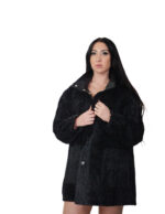 Reversible black eco sheepskin coat 52 button closure clip on fur side and leather side zip pockets and mug - Image 7
