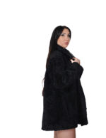 Reversible black eco sheepskin coat 52 button closure clip on fur side and leather side zip pockets and mug - Image 8