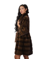 Cappotto pelliccia lunga scampanato 96 cm cappuccio scanbrown marrone pelliccia 56 visone orizzontale cintura in pelle interna - immagine 3