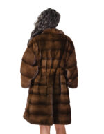 Cappotto pelliccia lunga scampanato 96 cm cappuccio scanbrown marrone pelliccia 56 visone orizzontale cintura in pelle interna - immagine 5