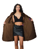 Cappotto pelliccia lunga scampanato 96 cm cappuccio scanbrown marrone pelliccia 56 visone orizzontale cintura in pelle interna - immagine 6