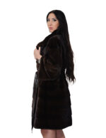 Cappotto pelliccia lunga scampanato 96 cm cappuccio mogano marrone pelliccia 54 visone orizzontale cintura in pelle interna - immagine 3