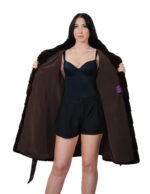 Cappotto pelliccia lunga scampanato 96 cm cappuccio mogano marrone pelliccia 54 visone orizzontale cintura in pelle interna - immagine 6