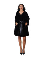 Cappotto pelliccia lunga scampanato 96 cm cappuccio nero black pelliccia 56 visone orizzontale cintura in pelle interna - immagine 4