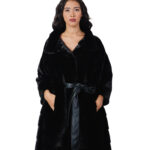 Cappotto pelliccia lunga scampanato 96 cm cappuccio nero black pelliccia 56 visone orizzontale cintura in pelle interna