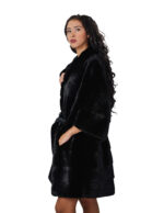 Cappotto pelliccia lunga scampanato 96 cm cappuccio nero black pelliccia 56 visone orizzontale cintura in pelle interna - immagine 2