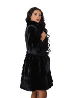 Cappotto pelliccia lunga scampanato 96 cm cappuccio nero black pelliccia 56 visone orizzontale cintura in pelle interna - immagine 3