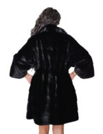 Cappotto pelliccia lunga scampanato 96 cm cappuccio nero black pelliccia 56 visone orizzontale cintura in pelle interna - immagine 5