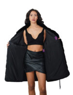 Cappotto pelliccia lunga scampanato 96 cm cappuccio nero black pelliccia 56 visone orizzontale cintura in pelle interna - immagine 6