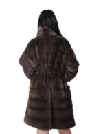 Cappotto pelliccia lunga scampanato 96 cm cappuccio coffee marrone pelliccia 54 visone orizzontale cintura in pelle interna - immagine 5