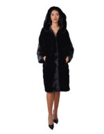 Cappotto pelliccia lunga 104 cm cappuccio black nero pelliccia 56 visone orizzontale coulisse fondo - immagine 4