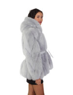 V-worked fox fur jacket 50 light gray groellandia hood outer belt leather - Image 2
