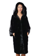 Cappotto pelliccia lunga 104 cm cappuccio black nero pelliccia 56 visone orizzontale coulisse fondo