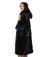 Cappotto pelliccia lunga 104 cm cappuccio black nero pelliccia 56 visone orizzontale coulisse fondo - immagine 2