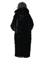 Cappotto pelliccia lunga 104 cm cappuccio black nero pelliccia 56 visone orizzontale coulisse fondo - immagine 5