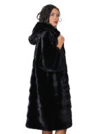 Cappotto pelliccia lunga 104 cm cappuccio black nero pelliccia 56 visone orizzontale coulisse fondo - immagine 3