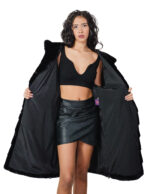 Cappotto pelliccia lunga 104 cm cappuccio black nero pelliccia 56 visone orizzontale coulisse fondo - immagine 6