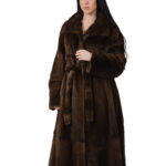 Cappotto pelle intera visone pelliccia 52 scanbrown marrone cintura in pelliccia esterna cappotto lungo 122 centimetri con spacchi
