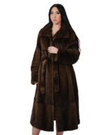 Cappotto pelle intera visone pelliccia 52 scanbrown marrone cintura in pelliccia esterna cappotto lungo 122 centimetri con spacchi