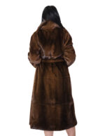 Cappotto pelle intera visone pelliccia 52 scanbrown marrone cintura in pelliccia esterna cappotto lungo 122 centimetri con spacchi - immagine 5