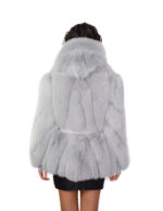 V-worked fox fur jacket 50 light gray groellandia hood outer belt leather - Image 5