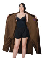 Cappotto pelle intera visone pelliccia 52 scanbrown marrone cintura in pelliccia esterna cappotto lungo 122 centimetri con spacchi - immagine 6