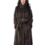 Cappotto pelle intera visone pelliccia 56 coffee marrone cintura in pelliccia esterna cappotto lungo 122 centimetri con spacchi