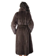 Cappotto pelle intera visone pelliccia 56 coffee marrone cintura in pelliccia esterna cappotto lungo 122 centimetri con spacchi - immagine 5