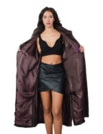 Cappotto pelle intera visone pelliccia 56 coffee marrone cintura in pelliccia esterna cappotto lungo 122 centimetri con spacchi - immagine 6