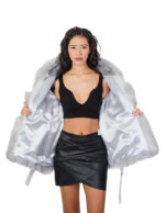 V-worked fox fur jacket 50 light gray groellandia hood outer belt leather - Image 6